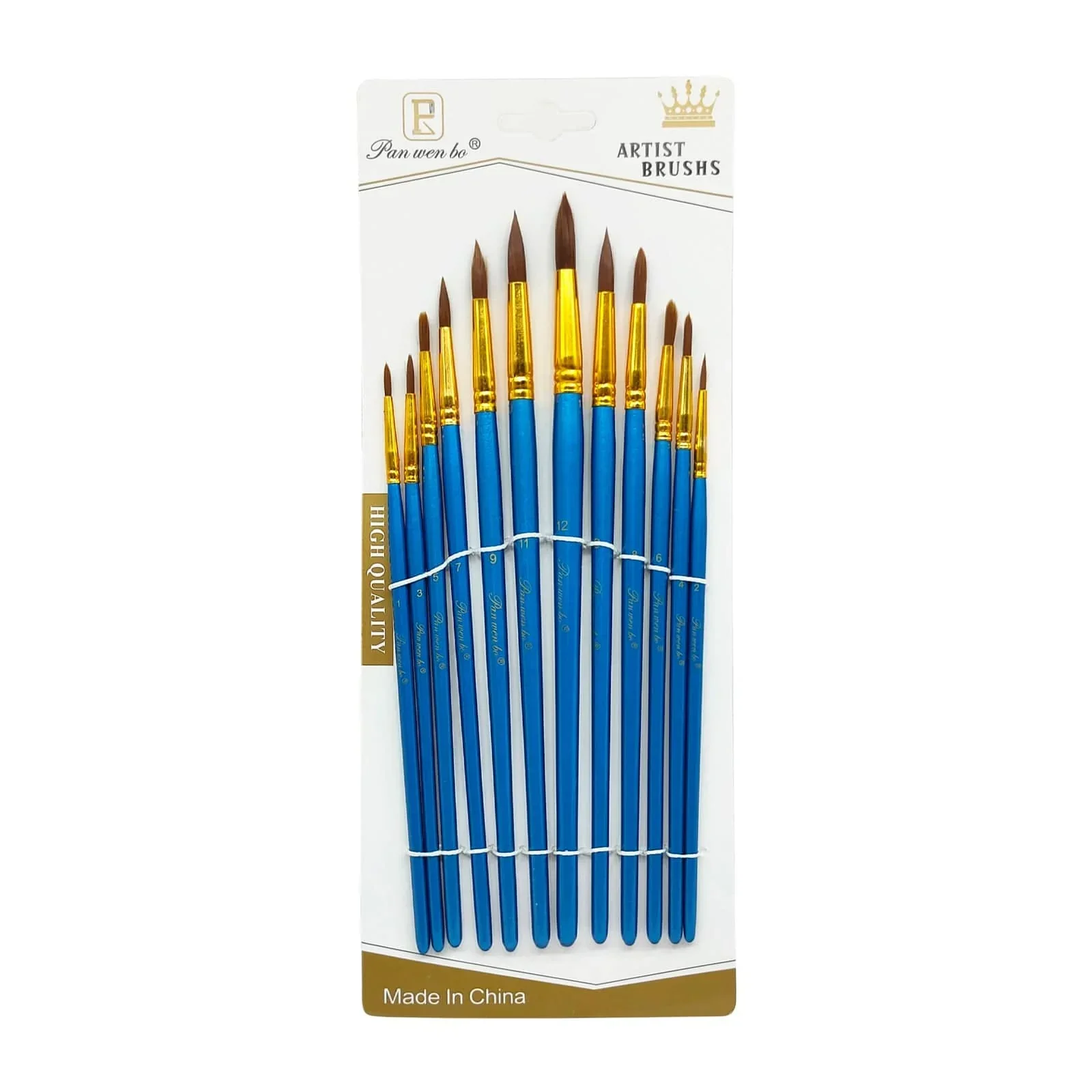 Blue Handle Paint Brush Set (12 Pieces) - Assorted Shapes & Sizes - Image 4