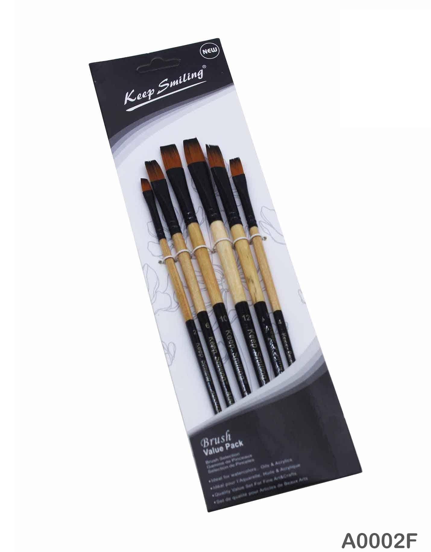 6pc Flat Paint Brush Set with Cream/White Handles