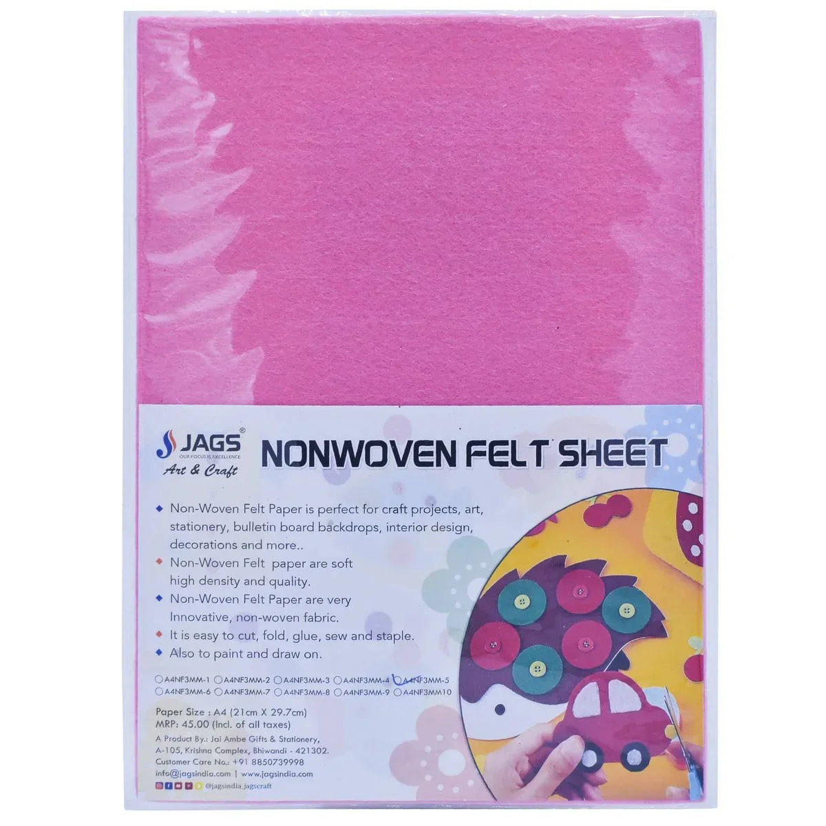 A4 Nonwoven Felt Sheet 3 MM 1 Pcs Baby Pink - Image 4