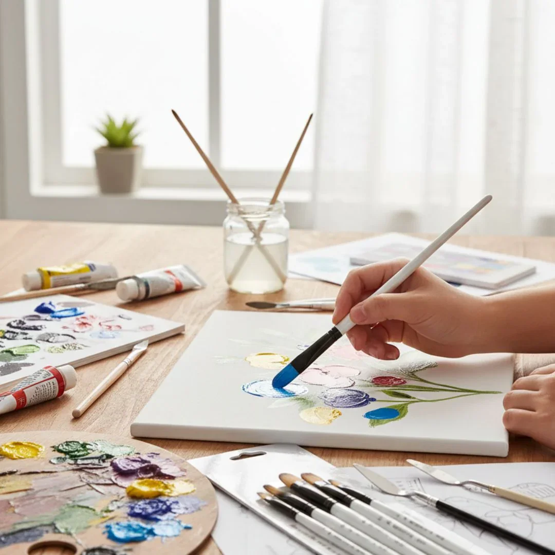 6-Piece Paint Brush Set with White Handles | Artist Brush Kit - Image 3