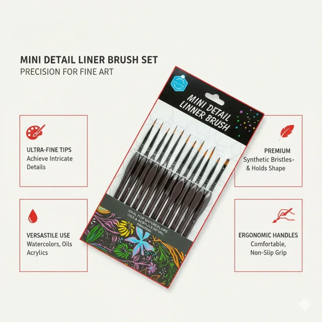 Thin and Fin Tip Paint Brush Set, Mini Detail Linner Brush, Ideal for Acrylics, Watercolor & Oil (12Pc) - Image 4