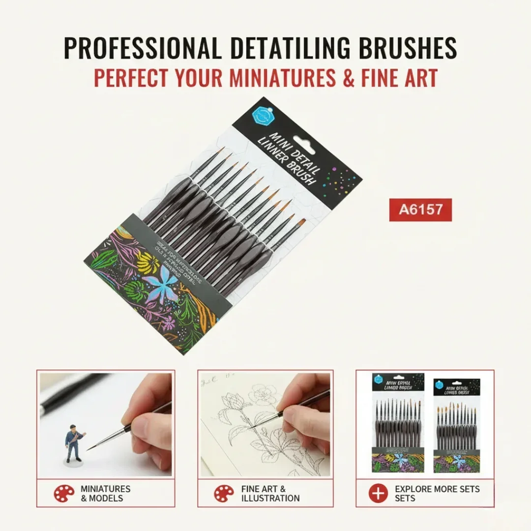 Thin and Fin Tip Paint Brush Set, Mini Detail Linner Brush, Ideal for Acrylics, Watercolor & Oil (12Pc) - Image 5
