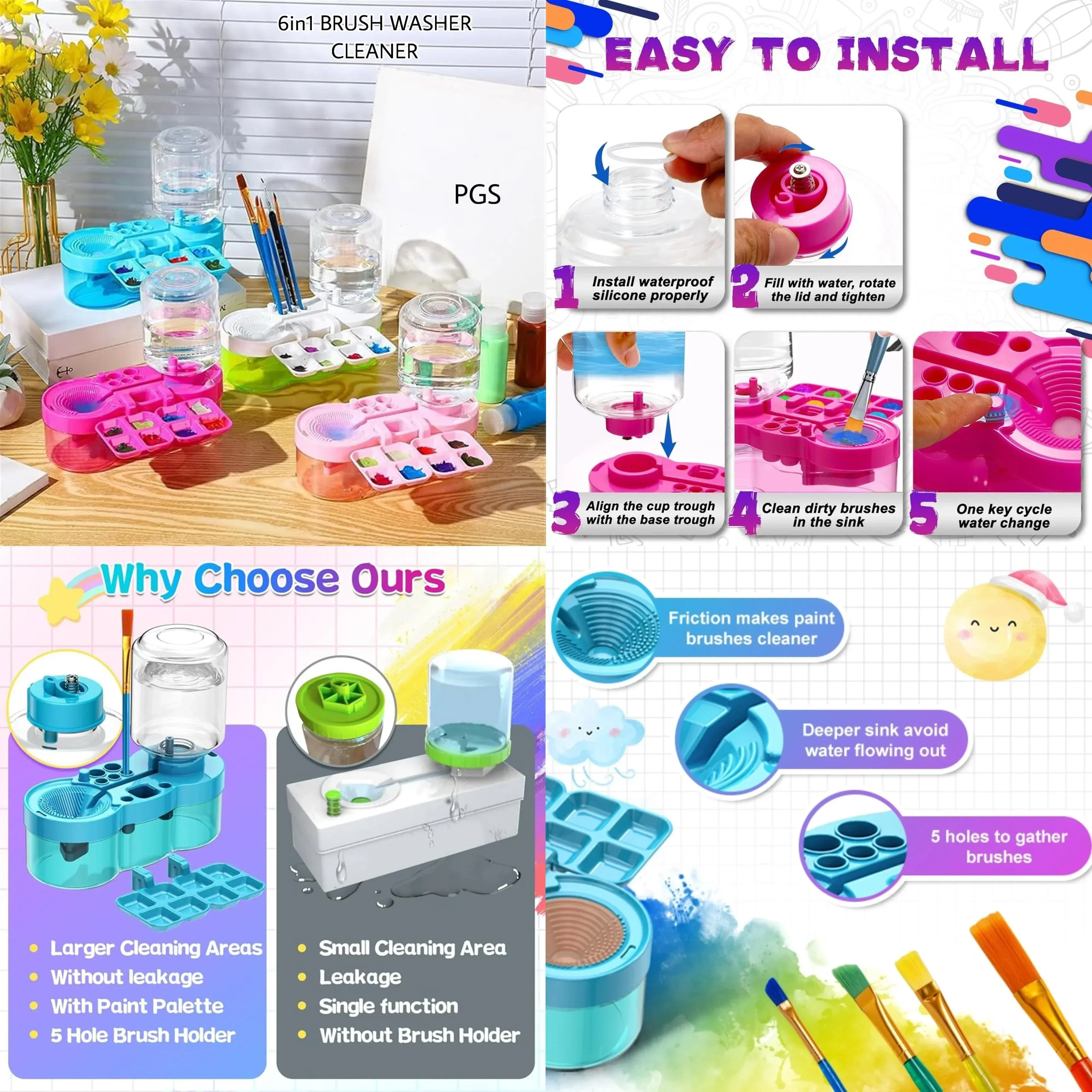 (BUY 1 GET 1 FREE) Automatic Brush Cleaner for Artists | Premium German 6-in-1 design - Image 3