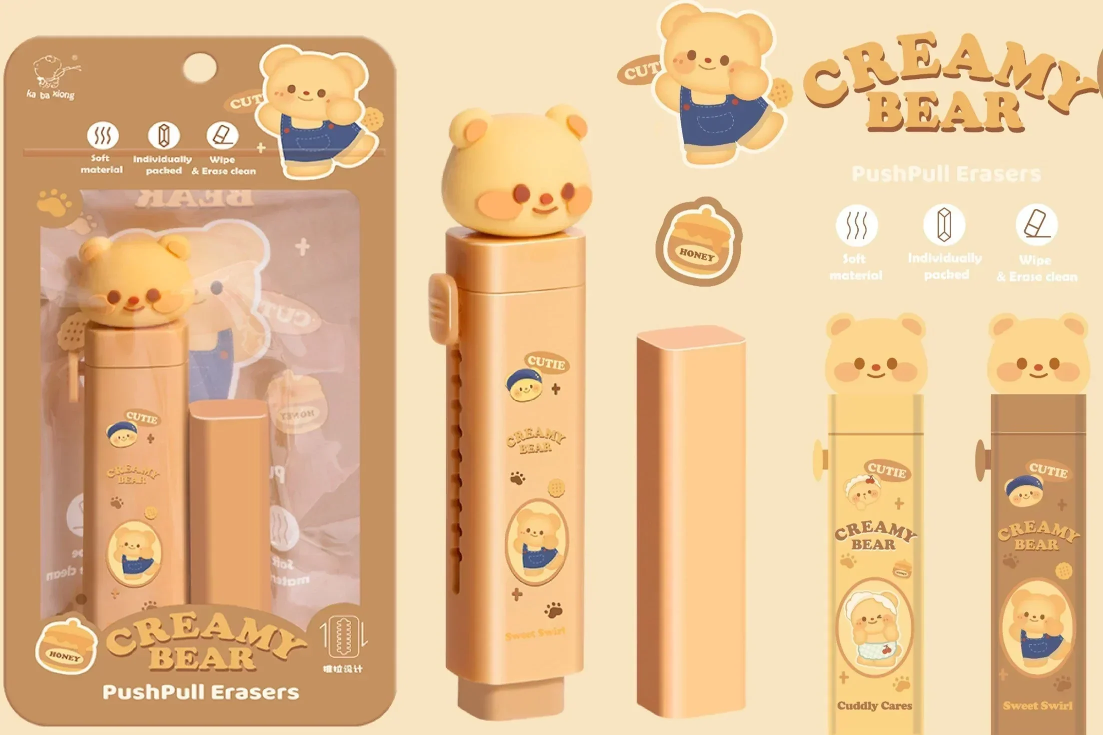 (Buy 1 Get 1 Free) Brown Bear Pushpull Mechanical Rubbers with 1 Pcs Refill Erasers - Image 4
