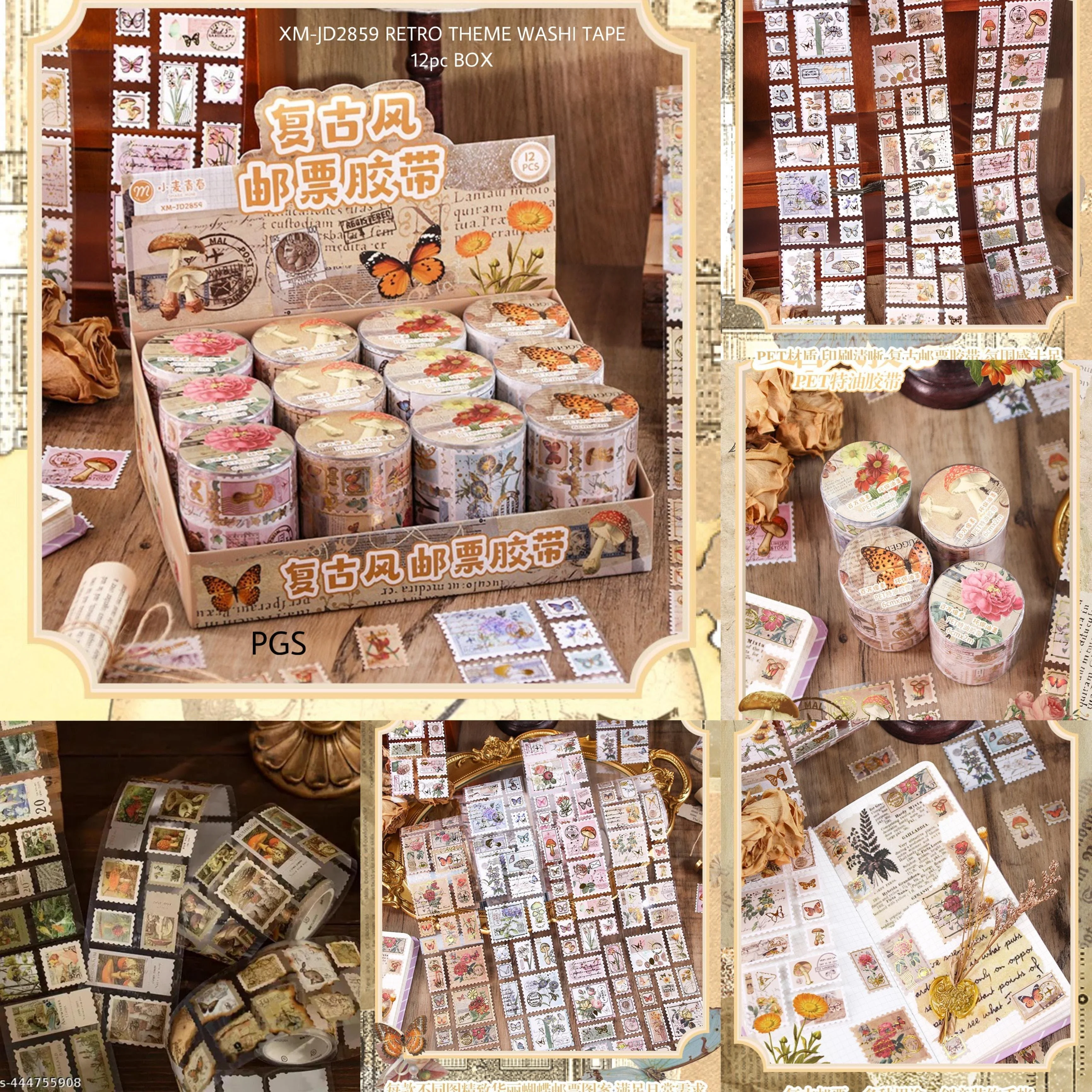 (Buy 1 Get 1 Free ) Vinatge Stamp washi tape l Pack of 1 roll l 6CMX 2meter long - Image 3