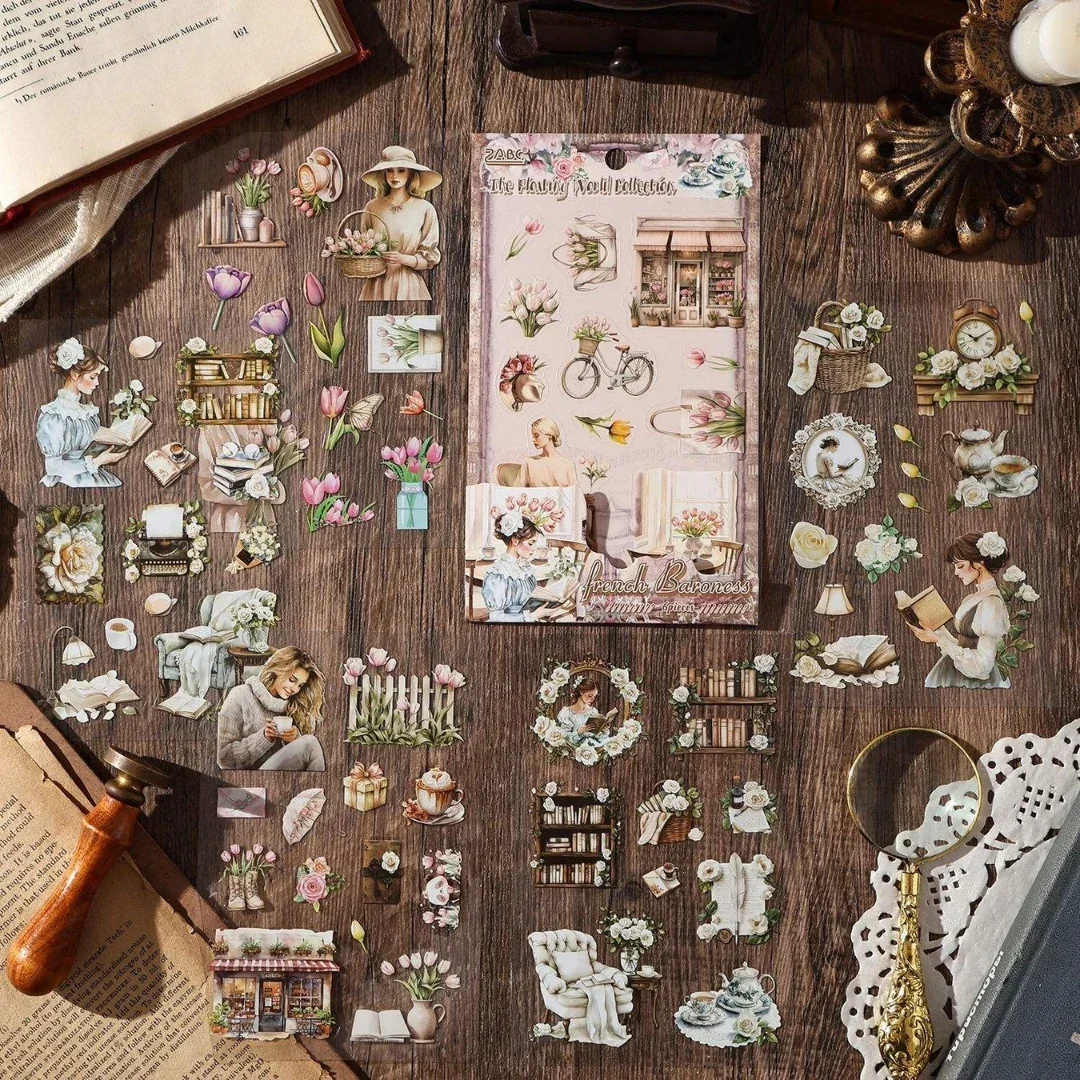 ( Buy 1 Get 1 Free)  Vintage Aesthetic Stickers Pack for Journaling Scrapbook l Pack of 1 contains 6 sheets - Image 2