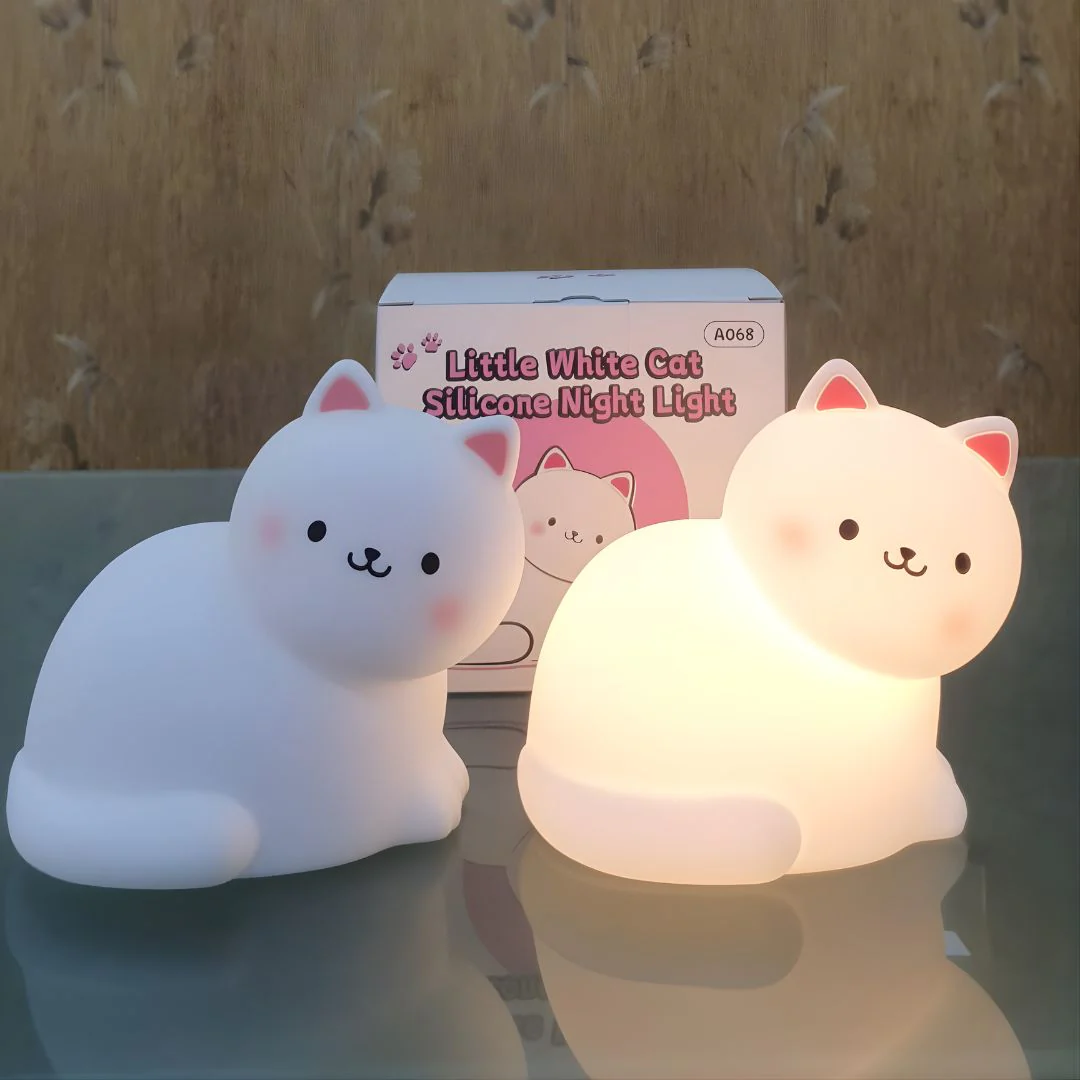 Cute Cat Night Lamp for Kids, Soft Silicone Nursery Night Lamp Rechargeable l Pack of 1 - Image 8