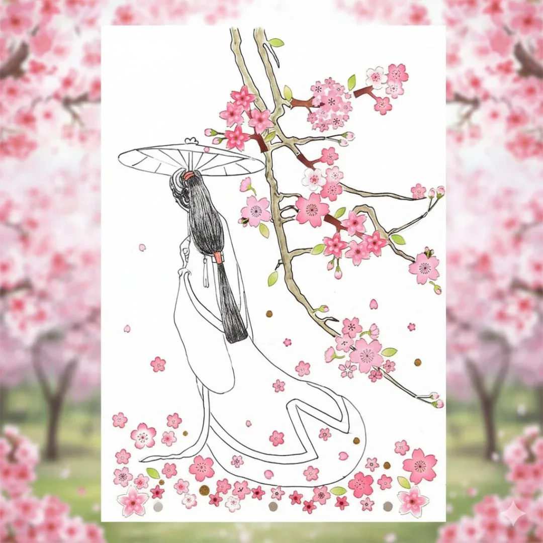 (Buy 1 Get 1 Free) Cherry blossom 3d decorative sticker for journaling and scrapbooking  -Pack of 1 sheet - Image 4