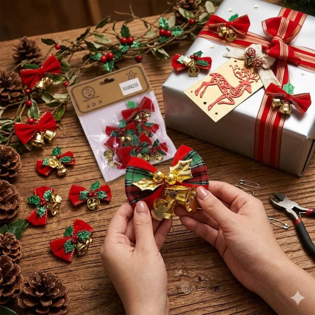 Christmas Decorative Bows – Cute Gift Wrapping & Craft Supplies Pack | Pack of 1 - Image 2