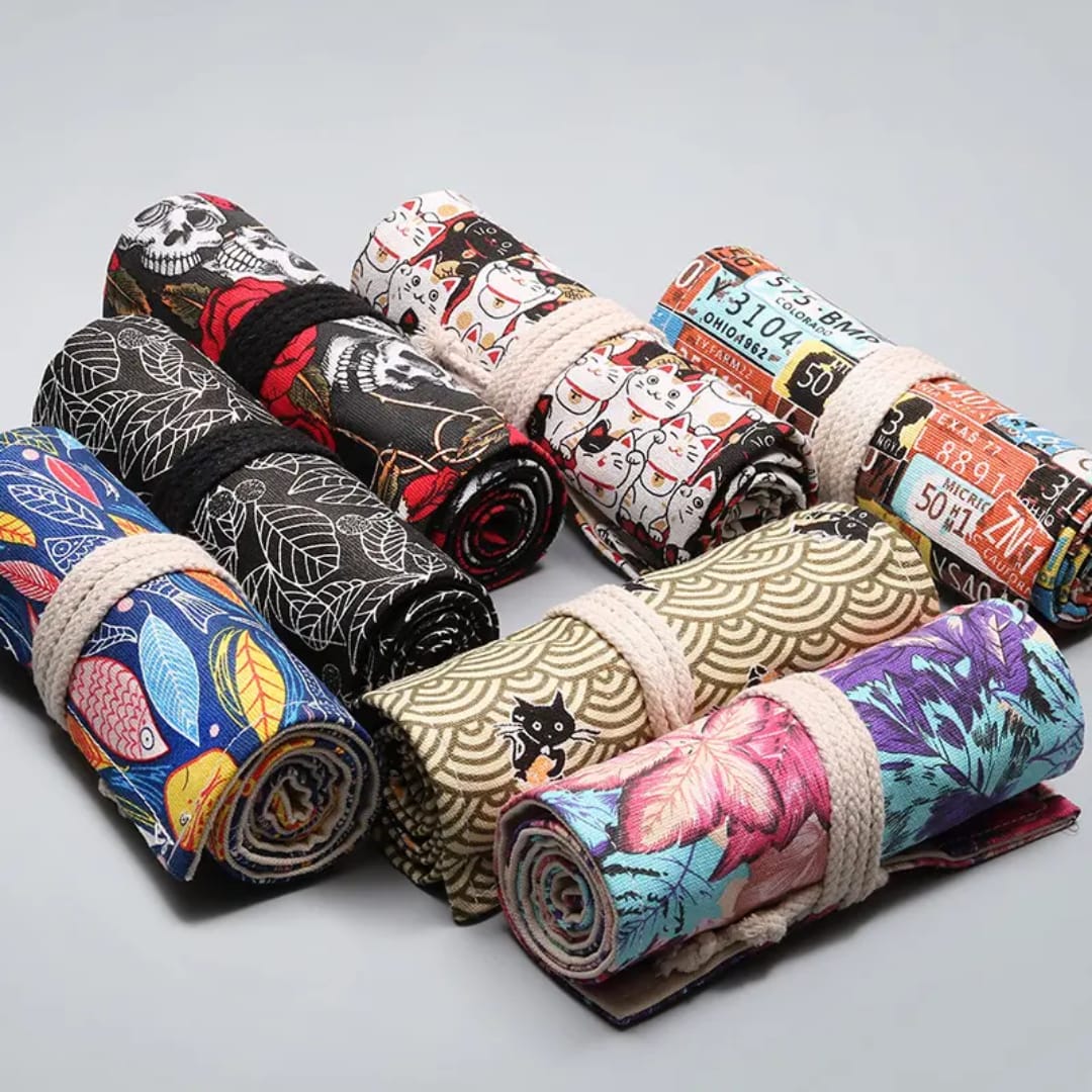 Premium Printed canvas cloth Pencil Case for Sketch Pens & Brushes | Assorted Designs | Pack Of 1 - Image 3