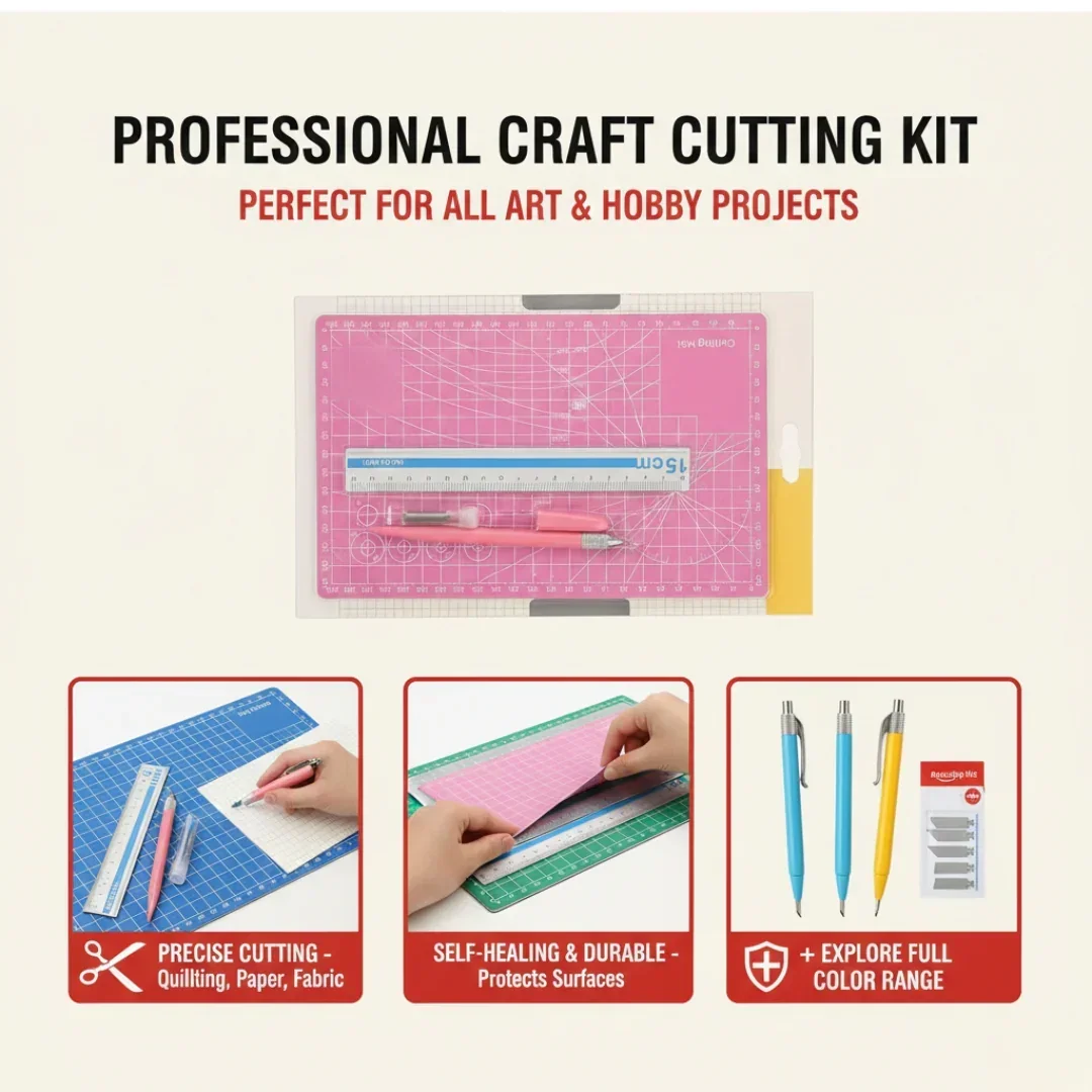 Essential Craft Tools Combo Kit: A5 Cutting Mat, Precision Knife & Steel Ruler - Image 6