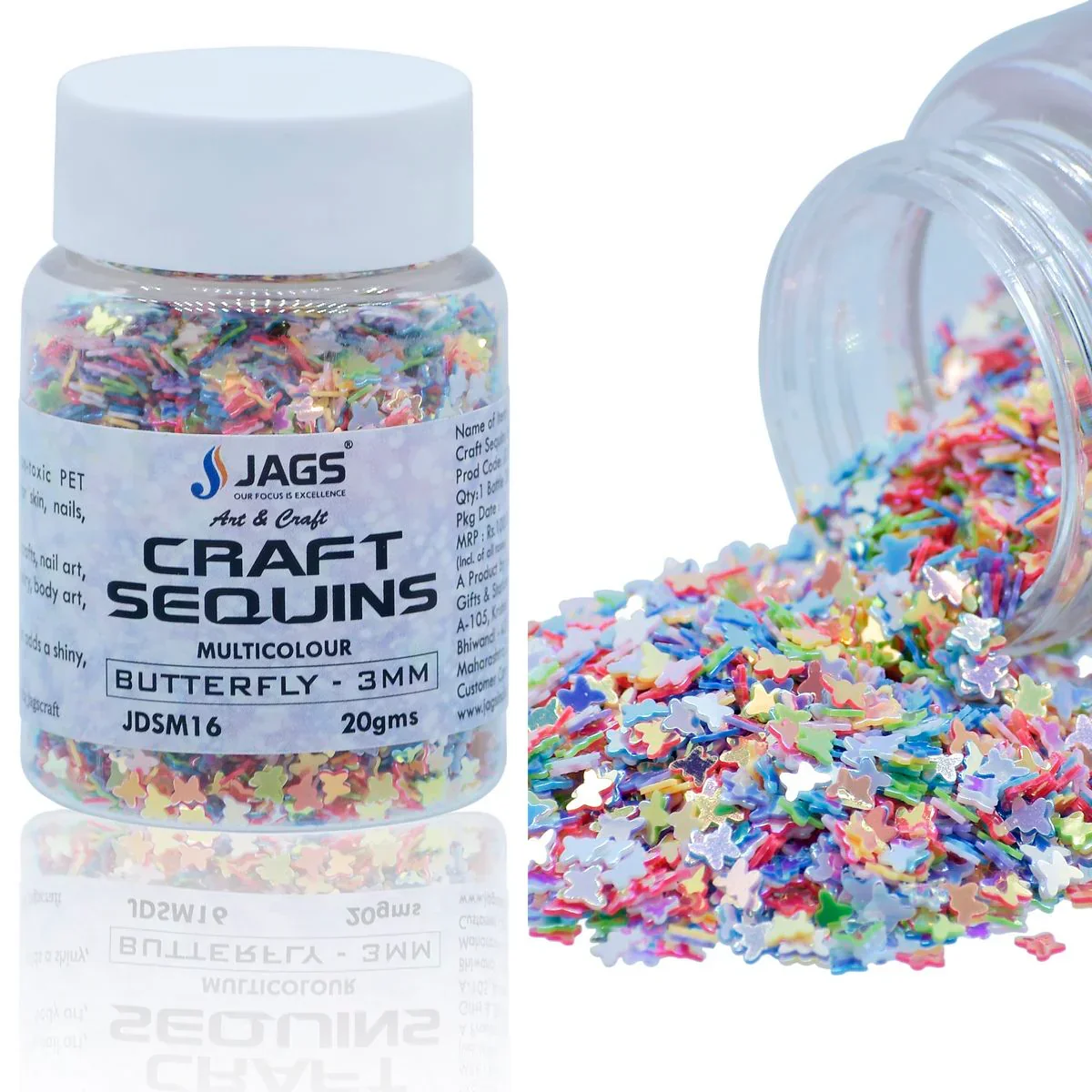 Craft Sequins Multi Colour Butterfly l 3MM l JDSM16 l 20Gms - Image 2