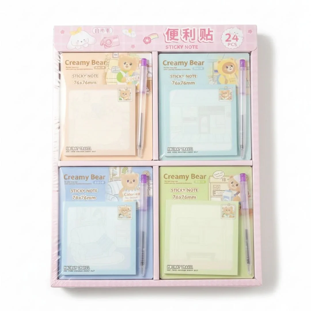 Cute Creamy Bear Sticky Notes with pen  l 76x76mm l Pack of 1 contains 70 sheets - Image 2