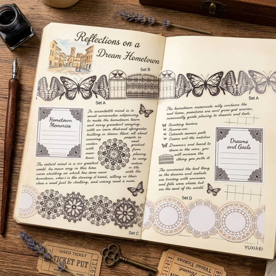 Decorative Lace Design Stickers – 30PCS DIY Journal Kit | Pack of 1 - Image 3