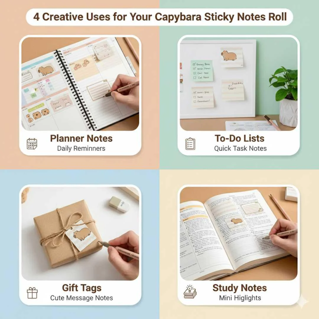 Cute Capybara peel Off sticky notes I Pack of 1 (256 pcs roll ) - Image 2