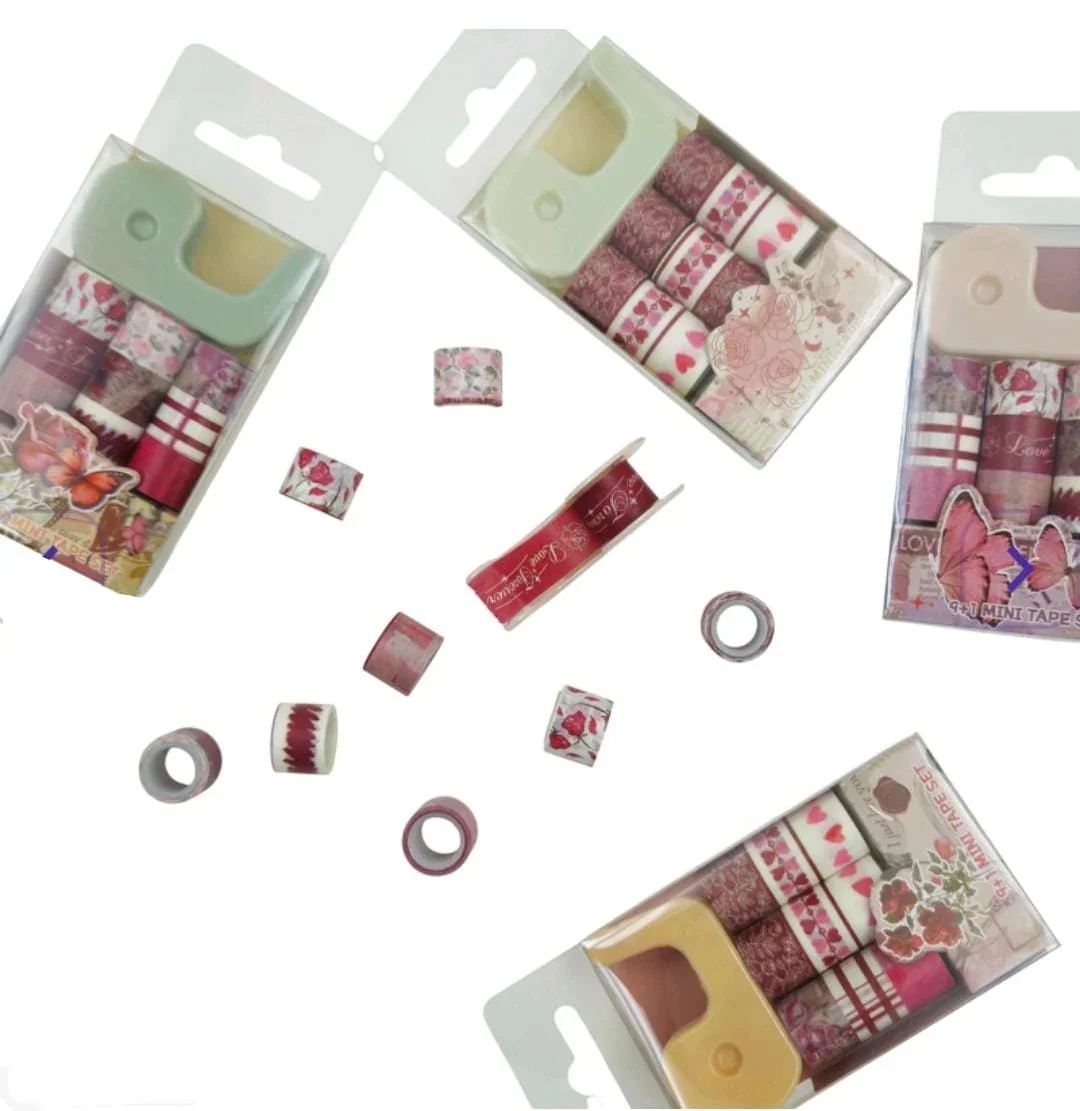 Cute heart Mini washi tape with mini dispenser l Pack of contains 9 washi tape & 1 dispenser - Image 4