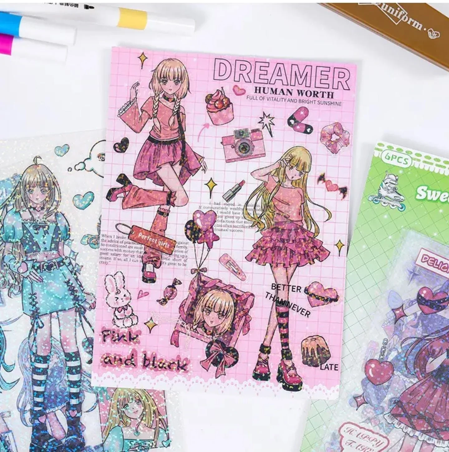 (Buy 1 Get 1 Free) Cute Anime girls  waterproof pet sticker for journaling and scrapbooking- Pack of 6 sheets - Image 2