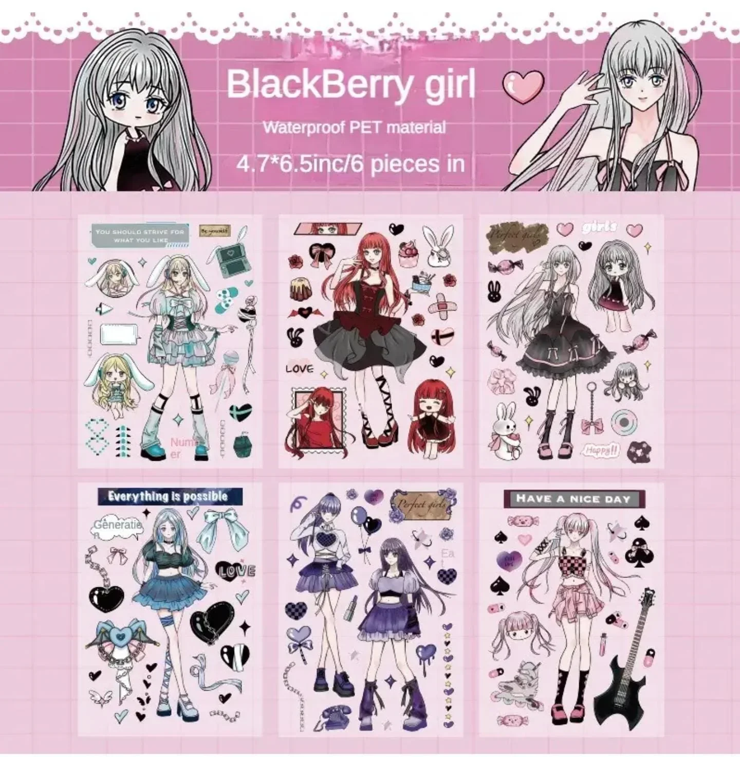(Buy 1 Get 1 Free) Cute Anime girls  waterproof pet sticker for journaling and scrapbooking- Pack of 6 sheets - Image 6