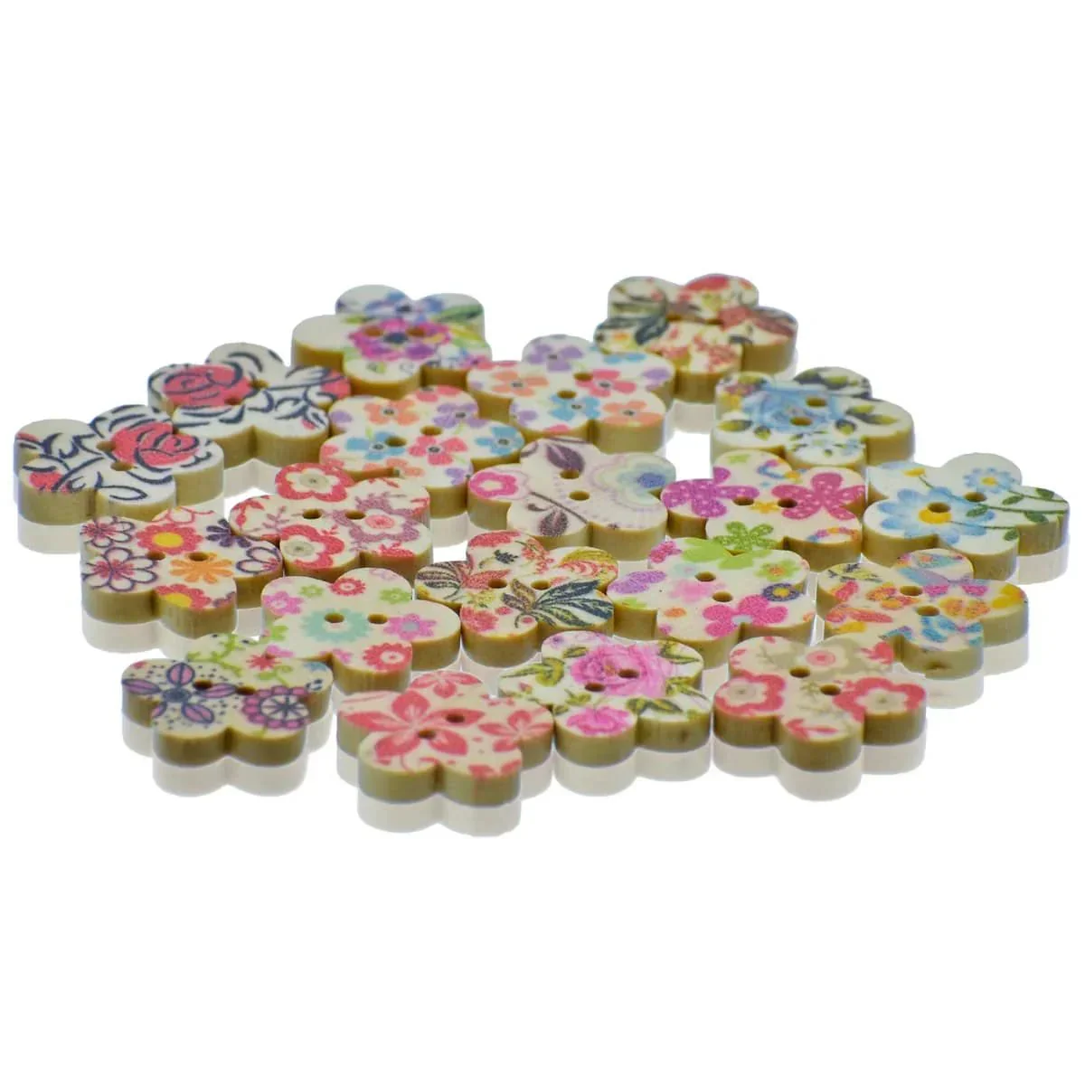 Decorative Button Wooden Flower Small 20pcs