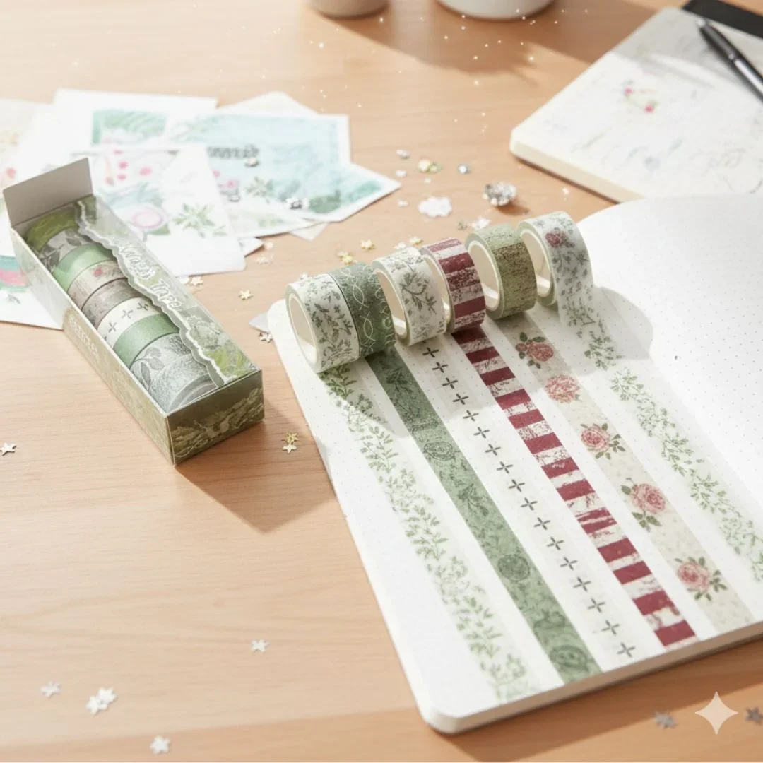 Green Washi Tape Aesthetic | 10 Tapes for(pack of 1) Scrapbook & Planner - Image 2