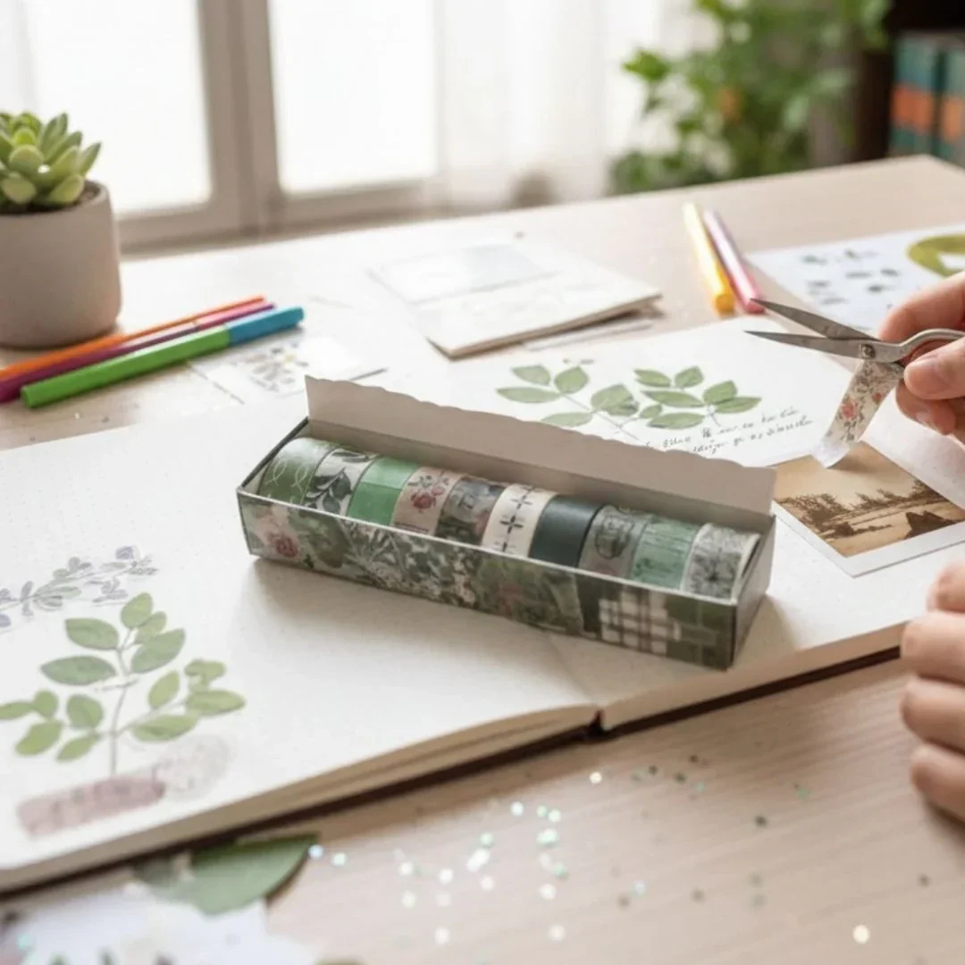 Green Washi Tape Aesthetic | 10 Tapes for(pack of 1) Scrapbook & Planner - Image 3