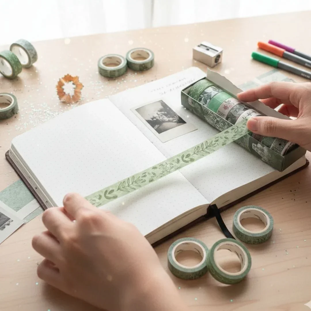 Green Washi Tape Aesthetic | 10 Tapes for(pack of 1) Scrapbook & Planner - Image 4