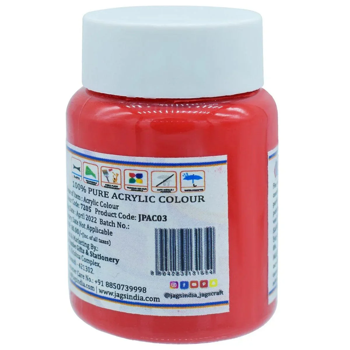 Jags Premium Acrylic Colour 45ML Red - Image 3