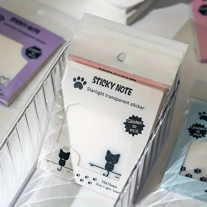 (Buy 1 Get 1 Free) Kawaii glitter transparent paw sticky notes l 50 sheets - Image 6