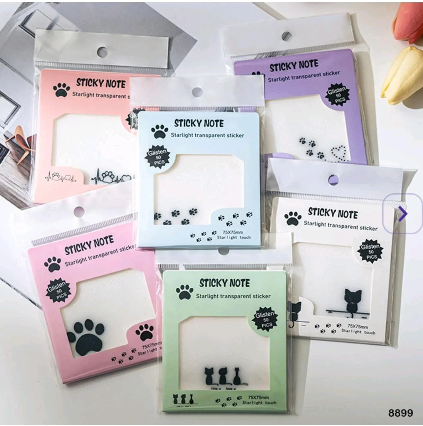 (Buy 1 Get 1 Free) Kawaii glitter transparent paw sticky notes l 50 sheets - Image 9