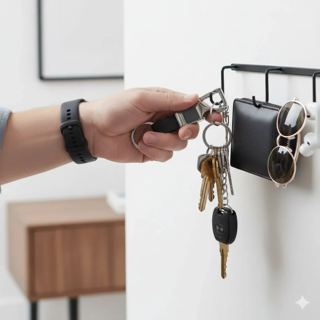 Key Chain Leather Hook With Ring Black - Image 4