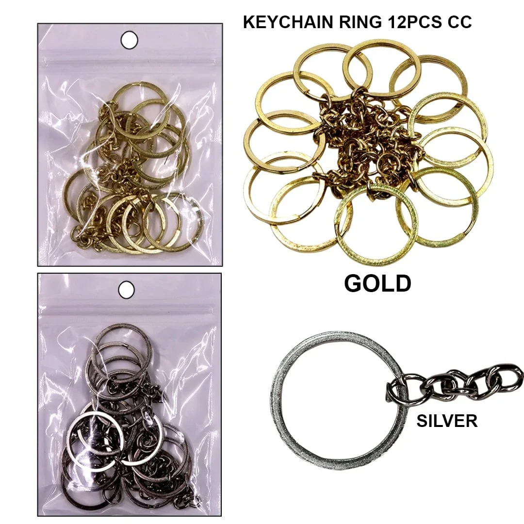 Keychain Rings Set – Metal Split Rings with Chain for DIY Crafts (12 PCS) | Pack of 1 - Image 2