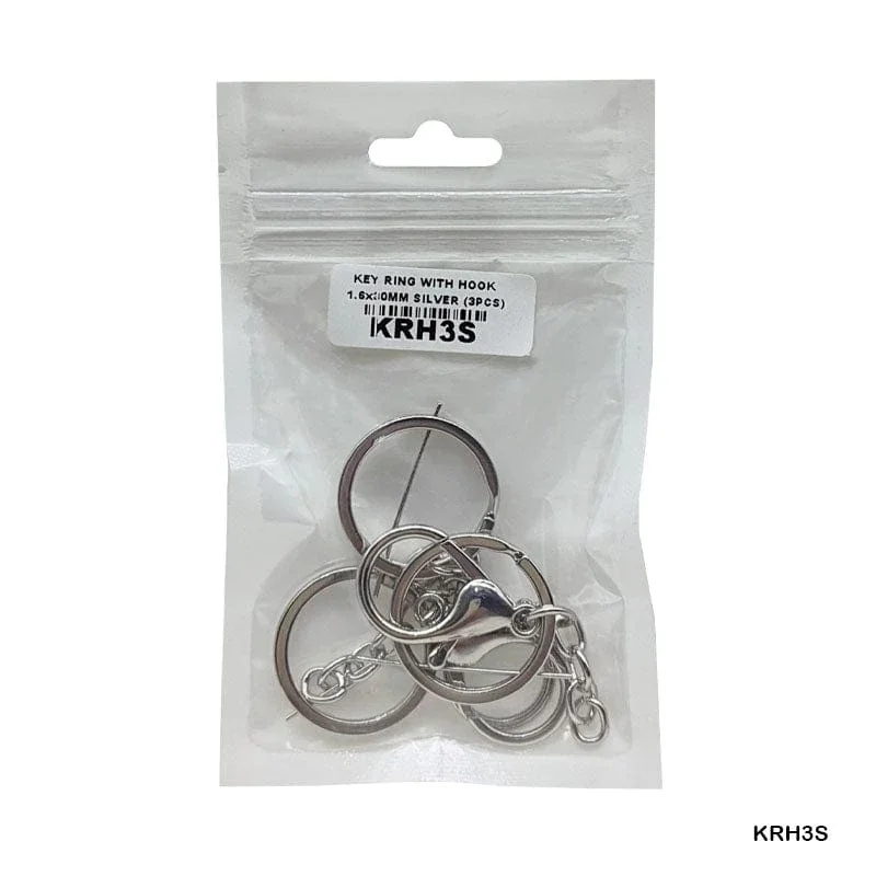 Key Ring With Hook 3Pc Silver1.6X30Mm