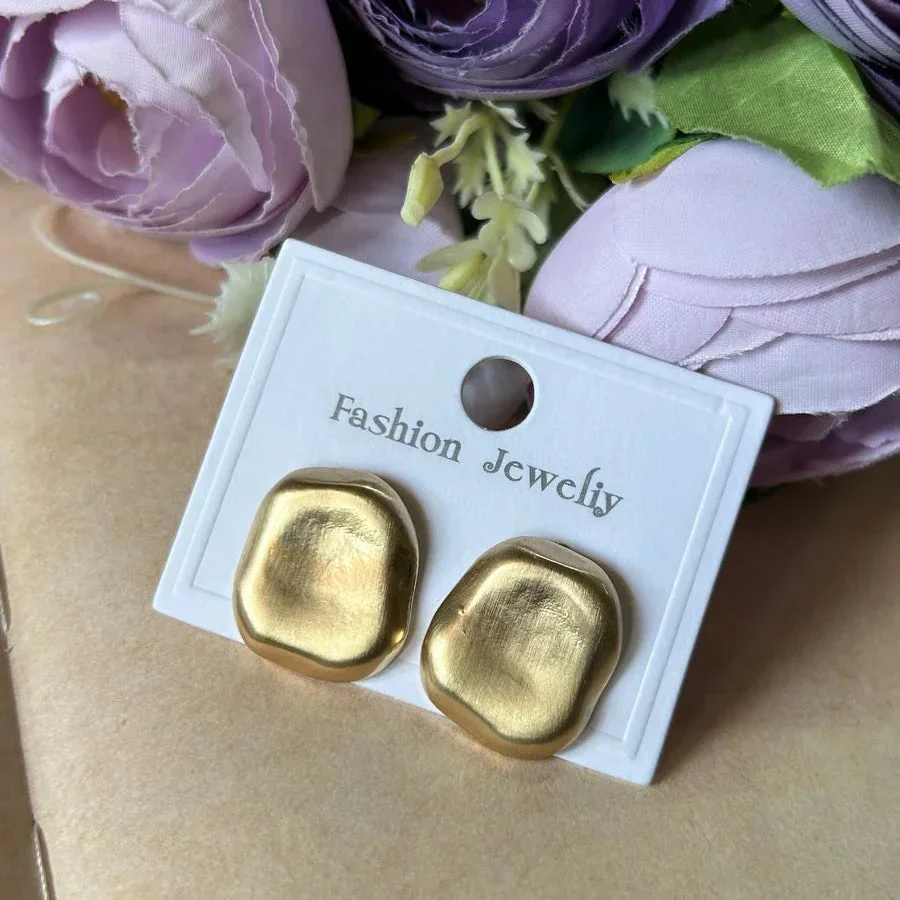 Matte Gold Irregular Stud Earrings – Minimalist Design