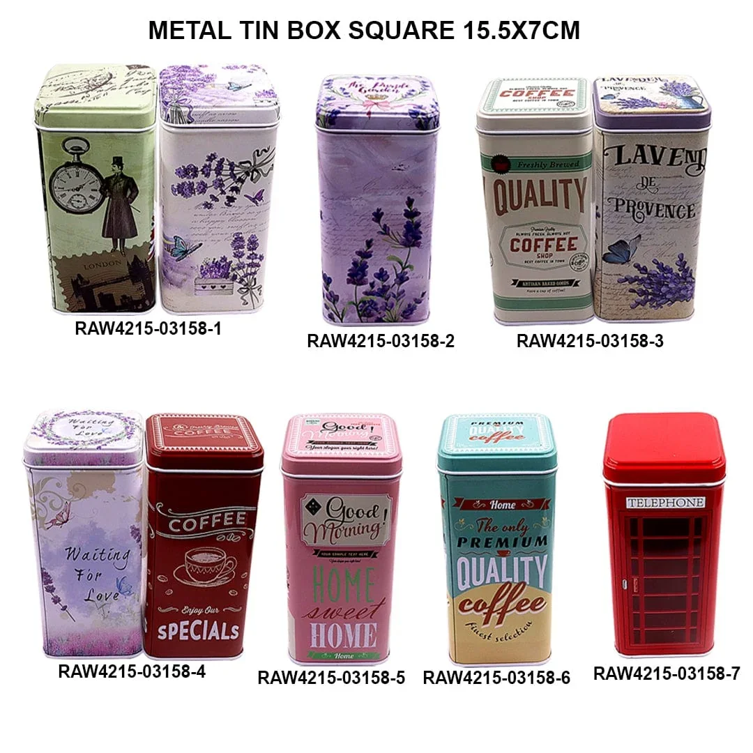 Metal Square Tin Box (15.5x7cm) Pack of 1 - Image 5