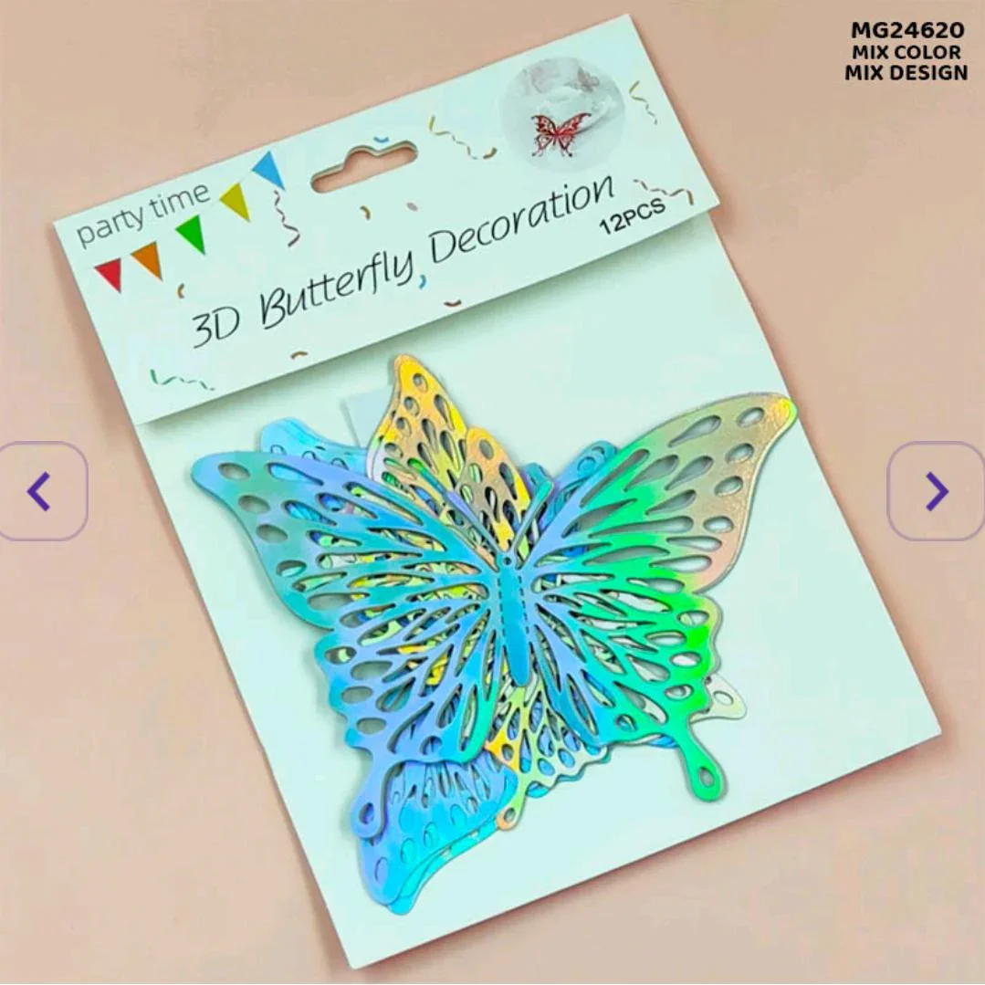 Sparkling 3D Butterfly Stickers - Metallic Glitter Accents (12 Pack) - Image 3
