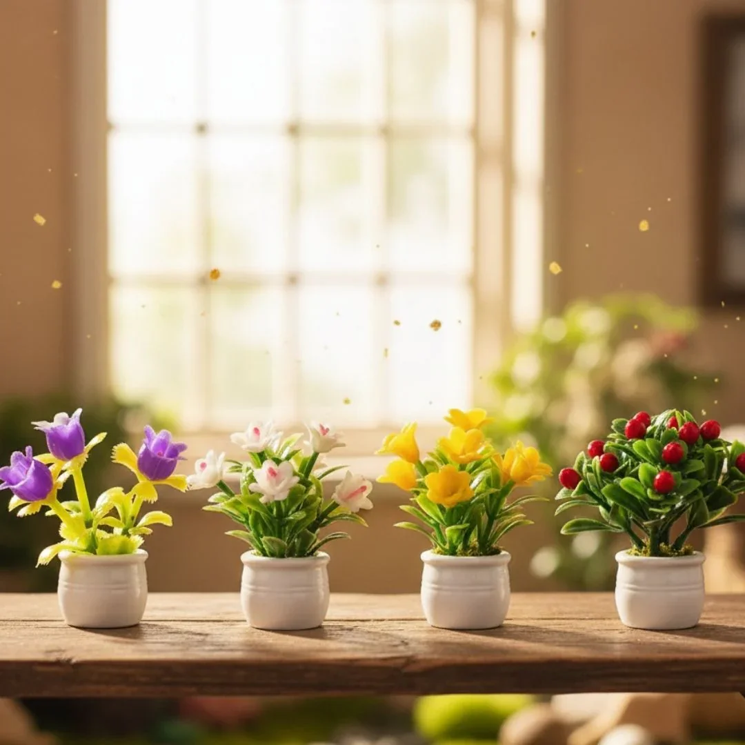 Miniature Potted Flowering Trees (Set of 4) for Fairy Gardens & Models - Image 6