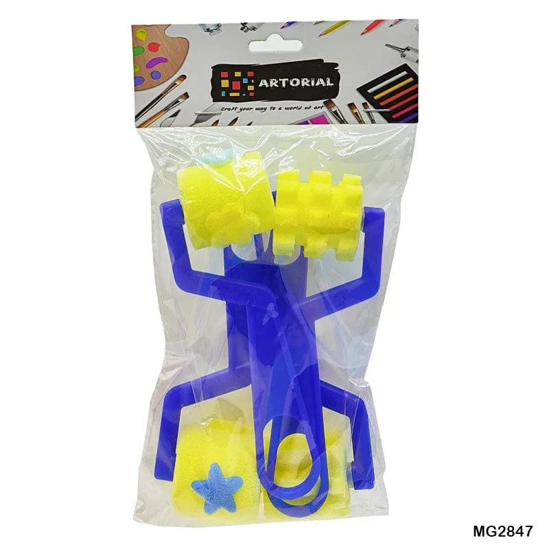 Patterned Sponge Rollers with Blue Handles (4 Pieces) - Image 2