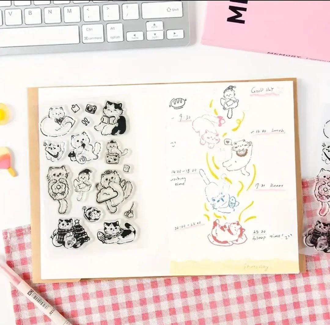 Cute Kitty Mini Clear Rubber Stamps – 1 Sheet with 14–17 Cat-Themed Designs for Journaling, Scrapbooking & DIY Crafts - Image 4