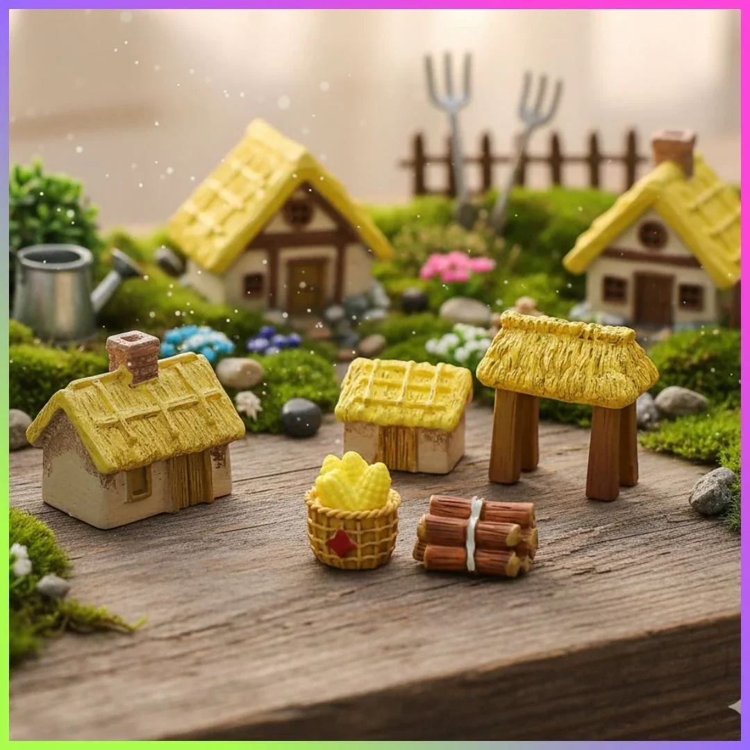 Miniature Model Yellow Farm House 6 Pcs Pack of 1 - Image 2