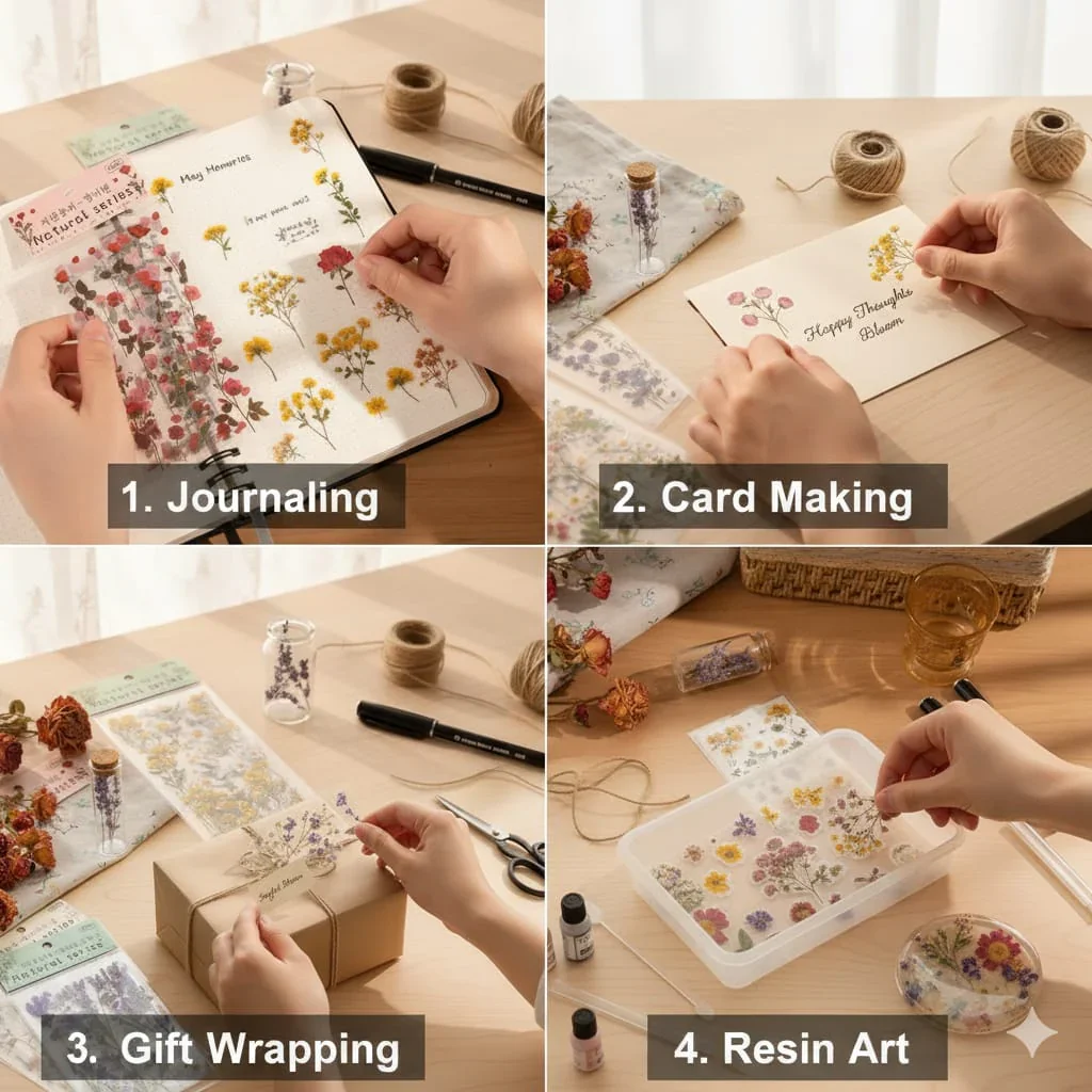 Natural dried flower like Sheet stickers for Journaling & Resin (Pack of 6 pcs) - Image 5