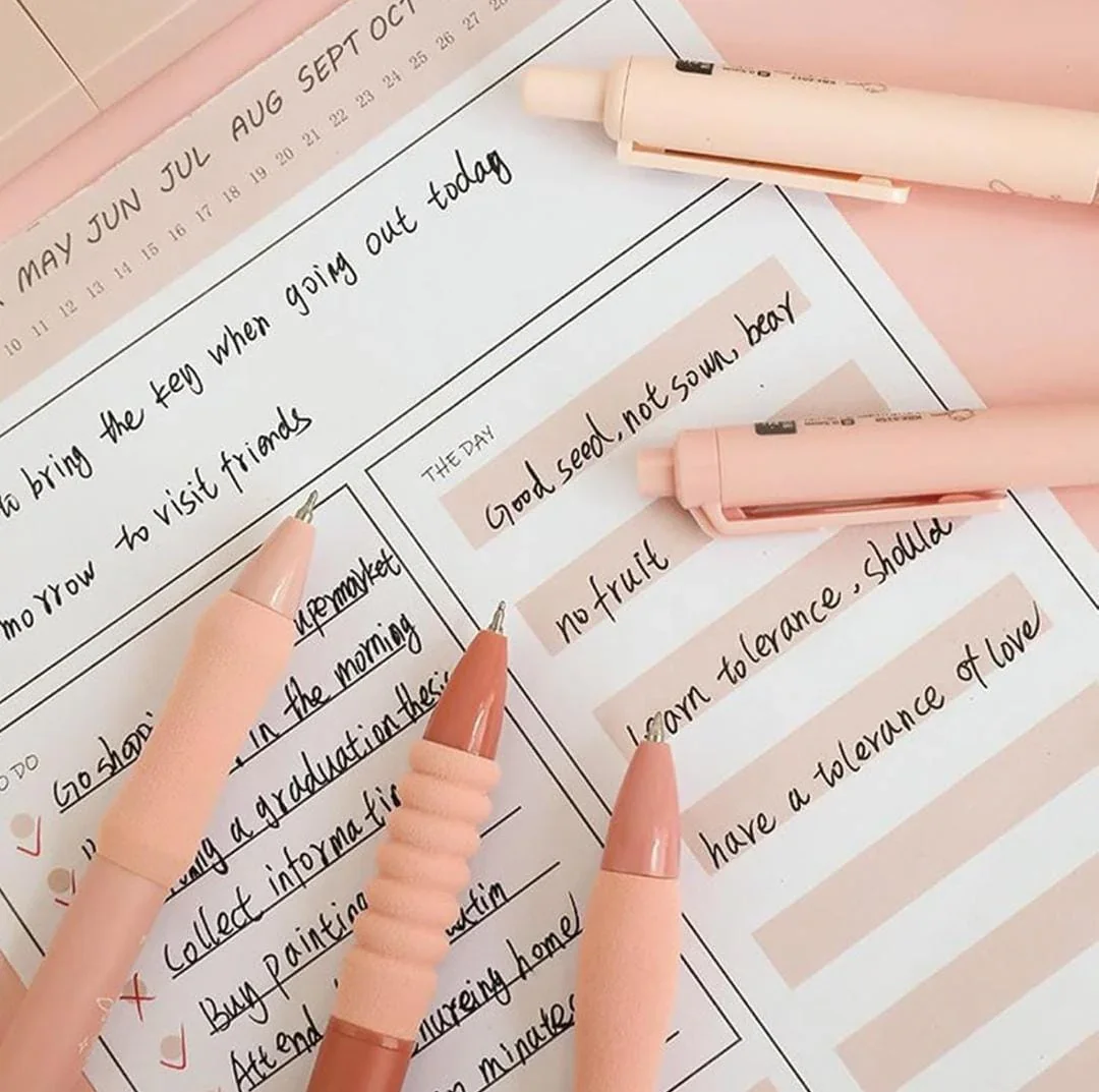 Peach 0.5mm Black Gel Pens l different Knibs 5 pens set l Fine korean Edition - Image 3