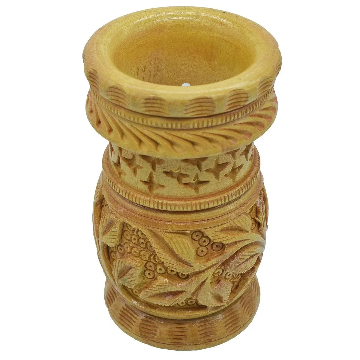 Pen Stand Wooden Finish Round Flower Design - Image 2