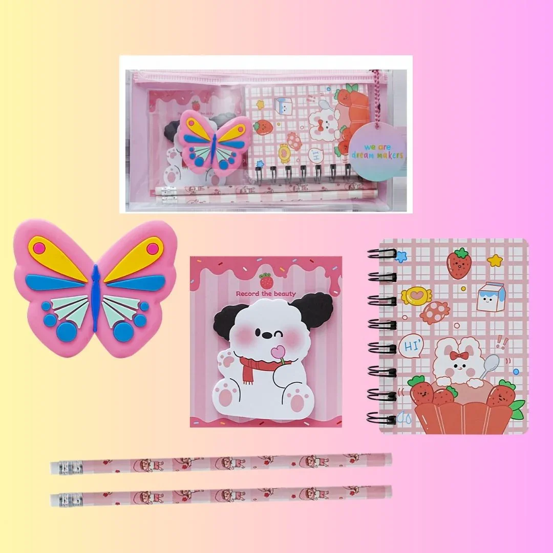 Cute kawaii Butterfly Stationary Set with pouch  | Pack of 1 - Image 3