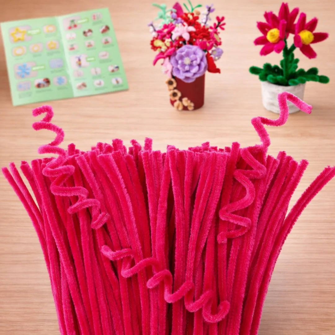 Strawberry Pink Plain Pipe Cleaner for Craft and Bouquet l 100Pc Pack of 1 - Image 3
