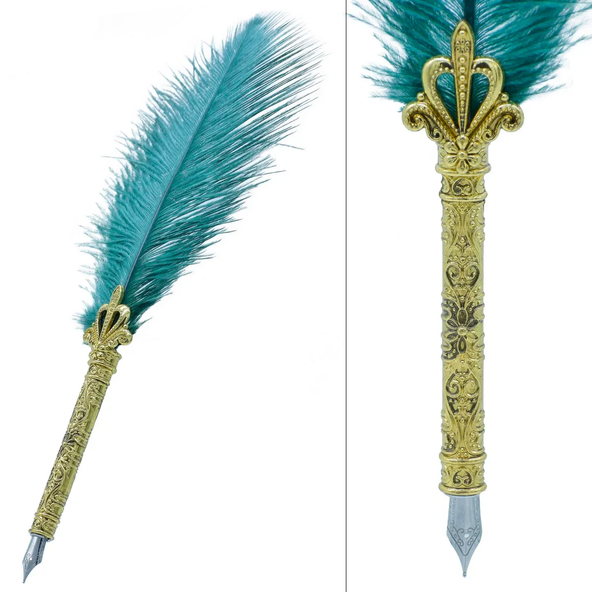 Premium Feather Peacock Fountain Pen With 5 nips l Pack of 1 pen - Image 2