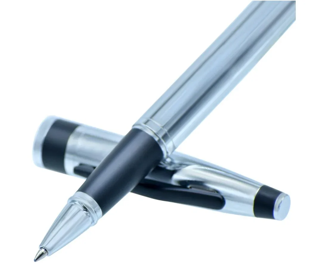 Elegant Roller Pen – Silver Barrel with Black Clip - Image 2