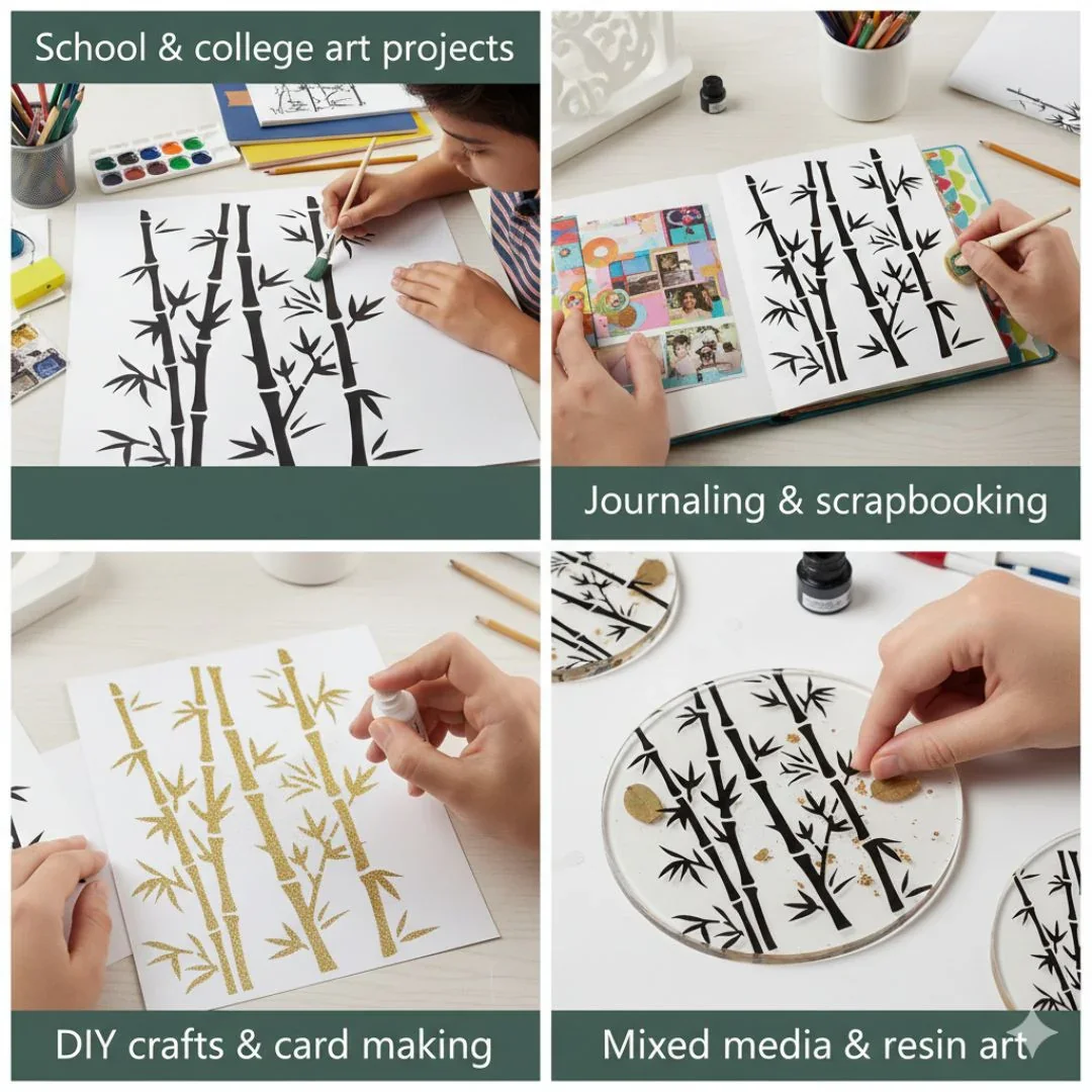 Drawing Stencil Plastic A4 Bamboo Trees - Image 3
