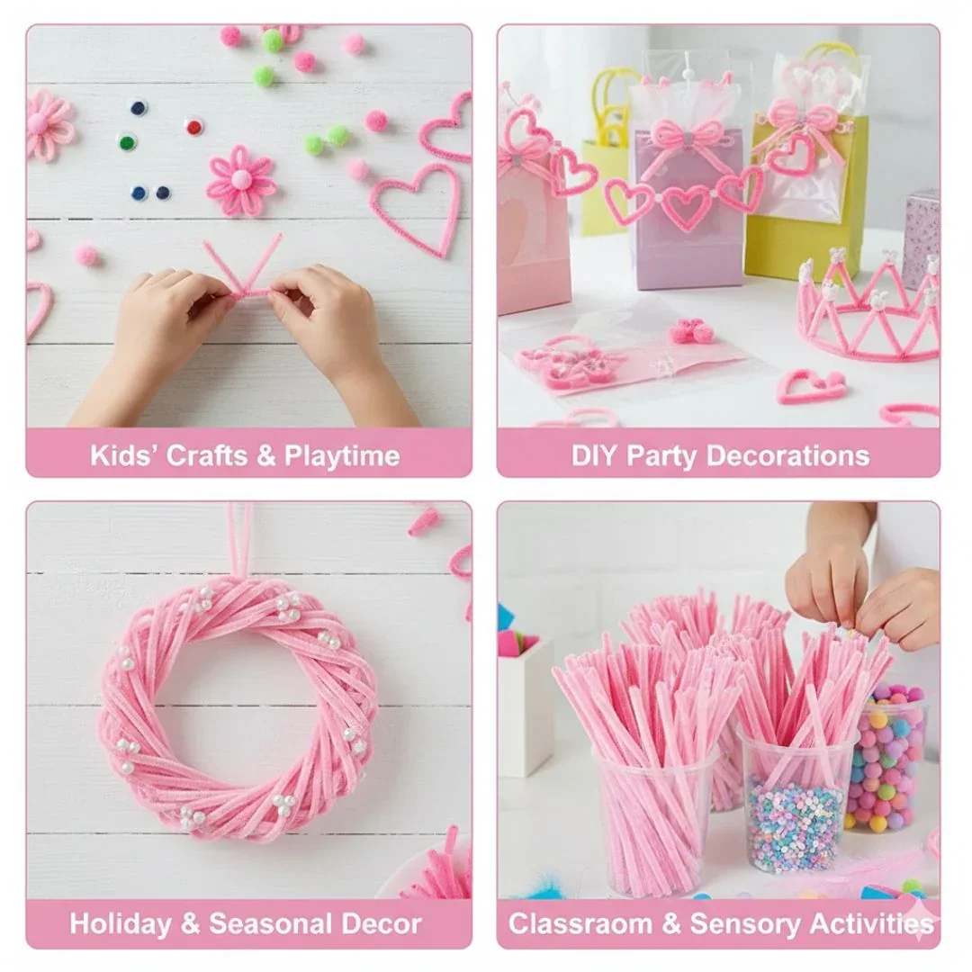 Light Pink Pipe Cleaners for Craft & Bouquet | 100 Pc - Image 7