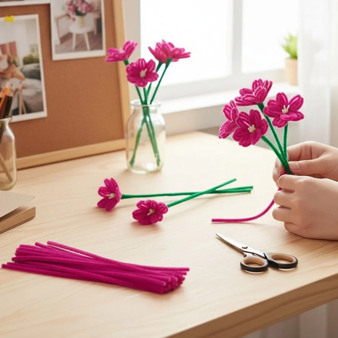 Dark Pink Pipe Cleaners for Craft & Bouquet | 100 Pc Pack - Image 8