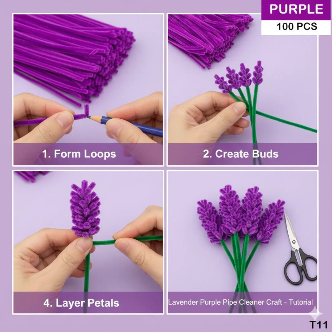 Purple Plain Pipe Cleaner for Craft and Bouquet l Pack of 100Pc - Image 6